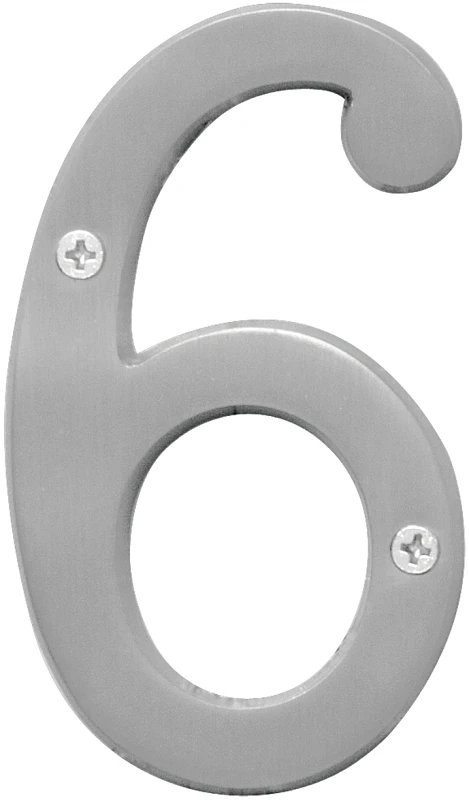 4 In. Satin Nickel House Number 6, Solid Brass, Model Br-43sn/6