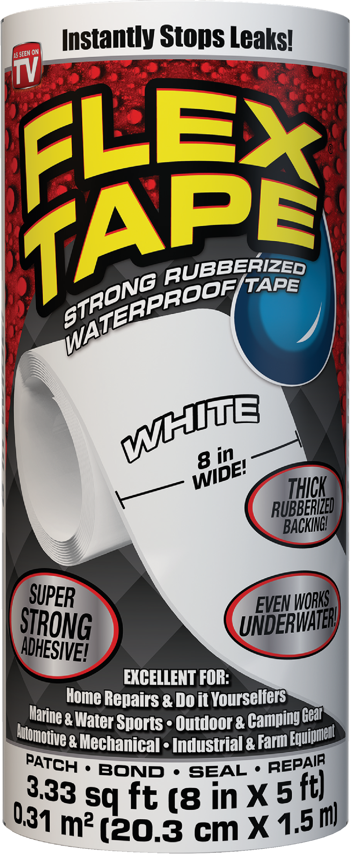 FLEX TAPE Waterproof Tape, White, 8-In. x 5-Ft.