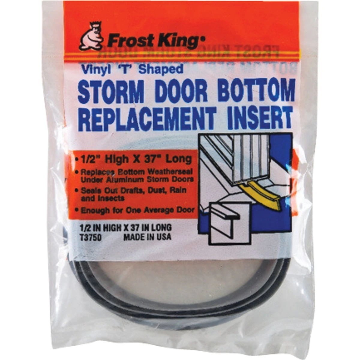 37 In. Gray Vinyl Storm Door Bottom T Section Insert