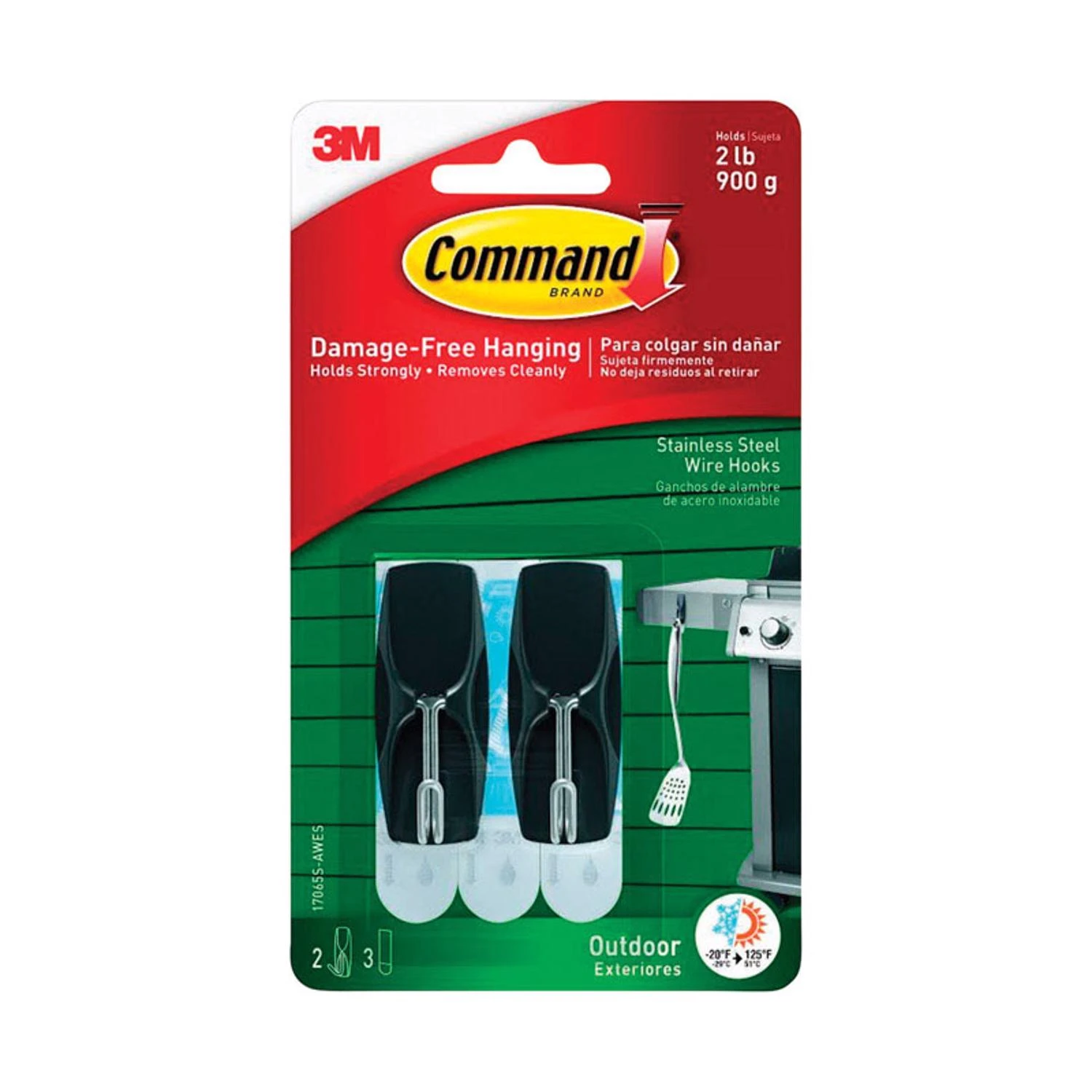 Command 17065S-AWES Wire Hook, 2 lb, 2 -Hook, Plastic/Stainless Steel, Slate
