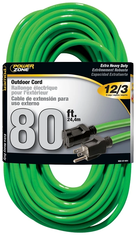 Powerzone Orn512833 12/3 80-foot Neon Green Outdoor Extension Cord