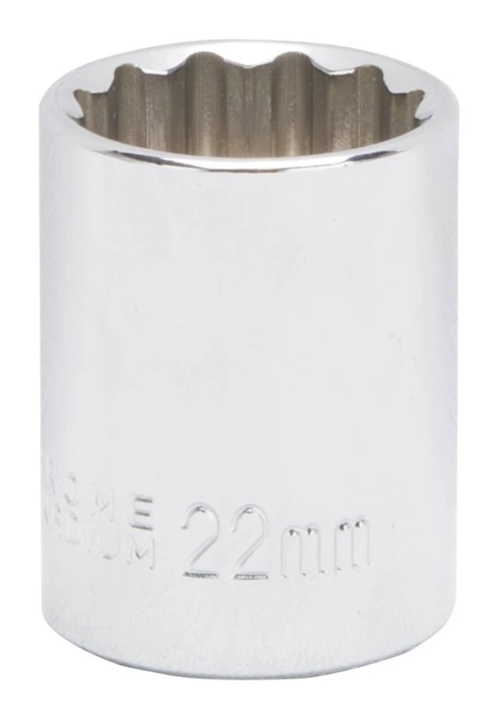 1/2 Inch Drive Standard Socket 22 Millimeter 12 Point Chrome Vanadium Steel