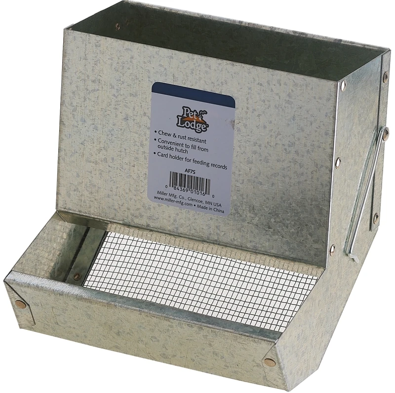 Af7s Small Animal Feeder With Sifter Bottom, Galvanized Steel, Wire Hook Mount