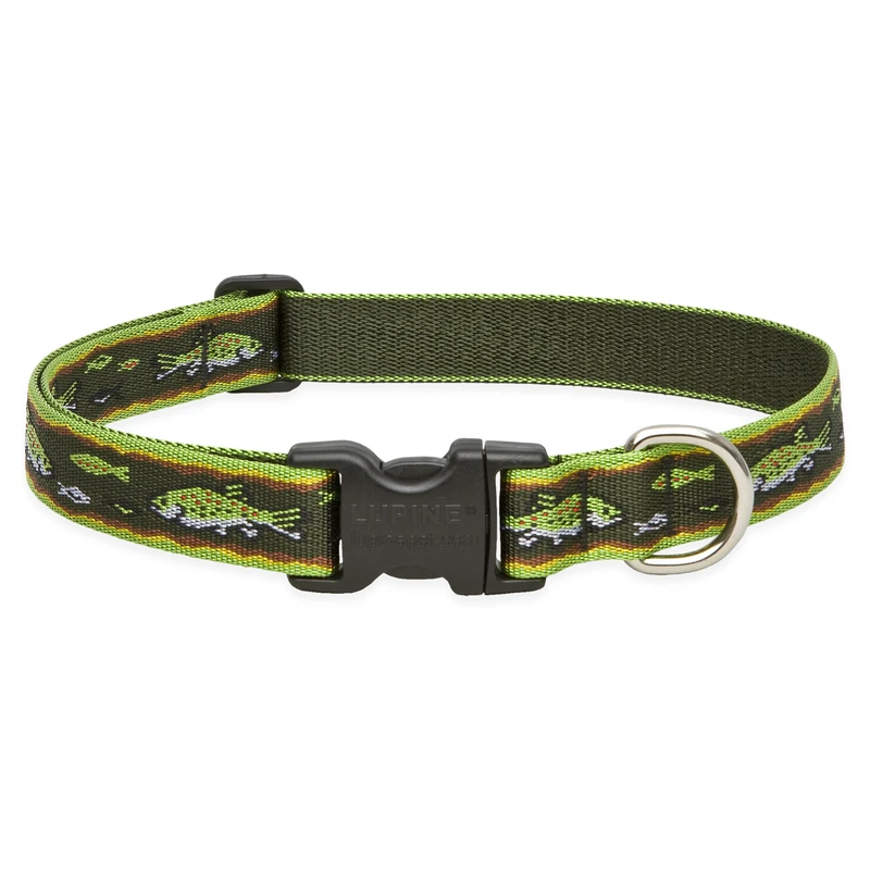 Adjustable Brook Trout Design Dog Collar 1 Inch Wide 16-28 Inch Size