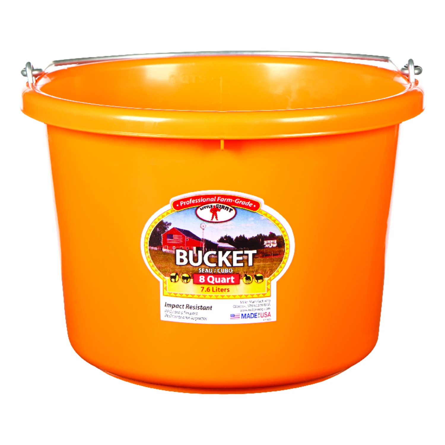 8 Quart Round Plastic Bucket In Orange - Model P8orange6