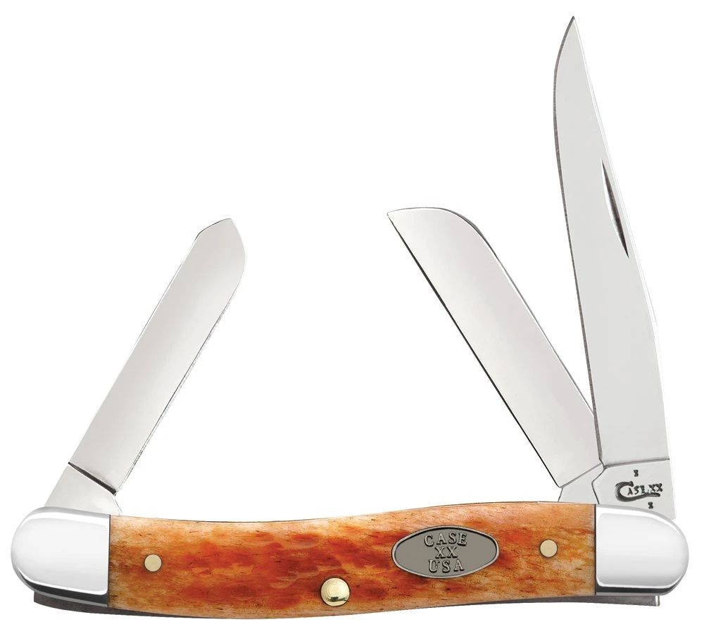 Medium Stockman Pocket Folding Knife - 3 5/8 Inch Worn Whiskey Bone Handle