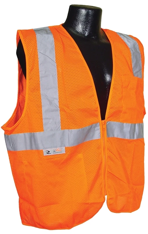 Sv2zomxl Class 2 Economy Mesh Safety Vest With Zipper Closure, X-large, Orange