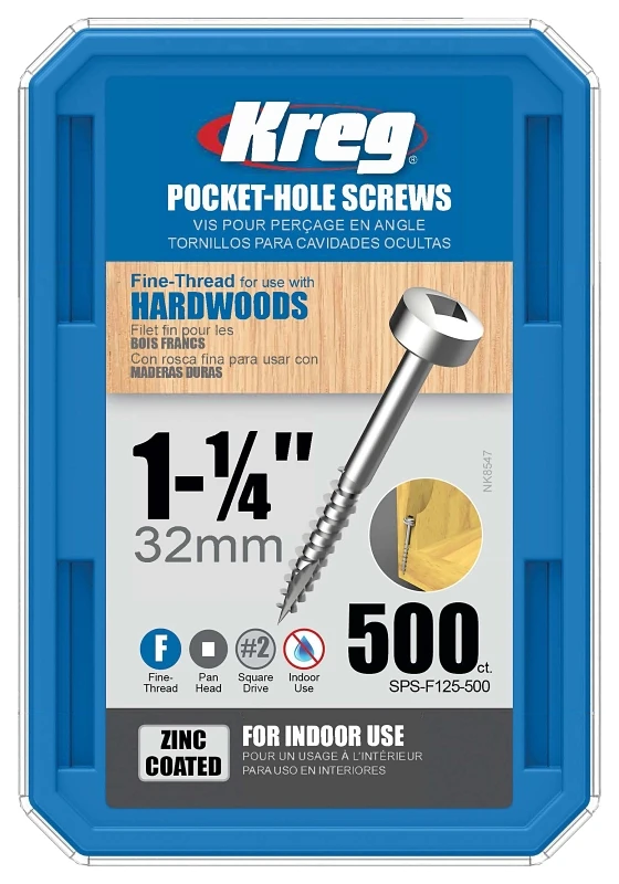 No. 6 X 1-1/4 In. L Square Pocket-hole Screws 500 Ct, Fine Pan-head