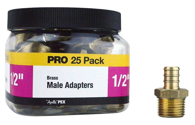 1/2 In. Brass Pex Barb X Male Pipe Thread Adapter - 25 Pk, Model Apxma1225jr