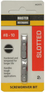 306352or Slotted Screwdriver Bit, Size #8 To #10, 1/4 In Hex Shank