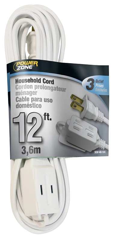 16 Awg 12 Feet Indoor Extension Cord With 3 Outlets, Model Or660612