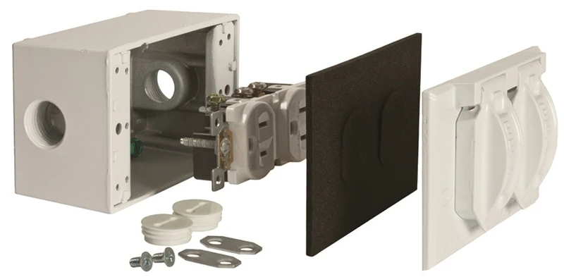 5839-6 Weatherproof Receptacle Kit, 1-gang, Metal, White, Horizontal Mounting