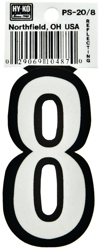 Hy-ko Ps-20/8 Reflective Vinyl House Number 8, 3.25 In. (pack Of 10)