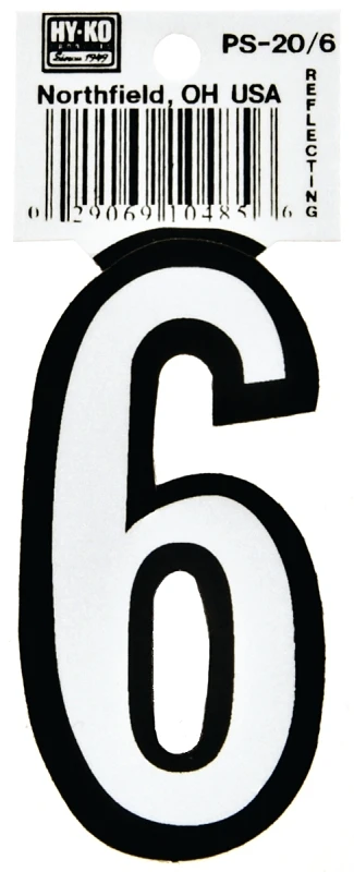 Hy-ko Ps-20/6 Reflective Vinyl House Number 6, 3.25 In. (pack Of 10)