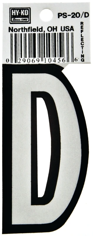 Hy-ko Ps-20/d Reflective Vinyl House Letter D, 3-1/4 In, Pack Of 10