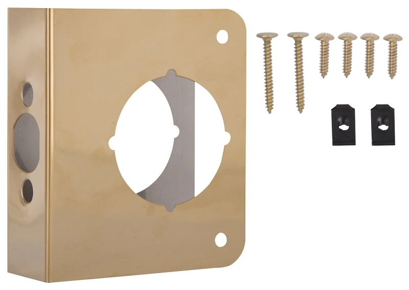 Door Reinforcer 4" X 4-1/2" For 1-3/8" Thick Doors, Brass Plated Steel