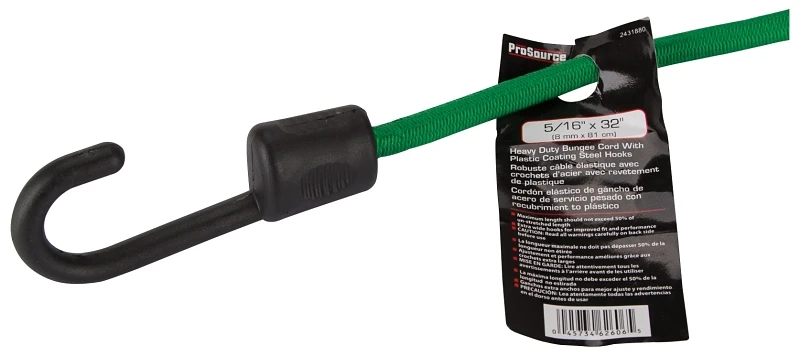Fh64083 Heavy Duty Bungee Cord, 8 Mm Dia X 32 In L, Green, Pack Of 12