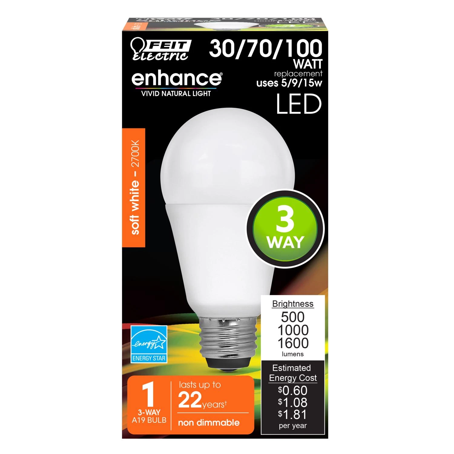 A21 E26 Led Bulb Soft White 30/70/100 Watt Equivalence 1 Pk 25000 Hrs