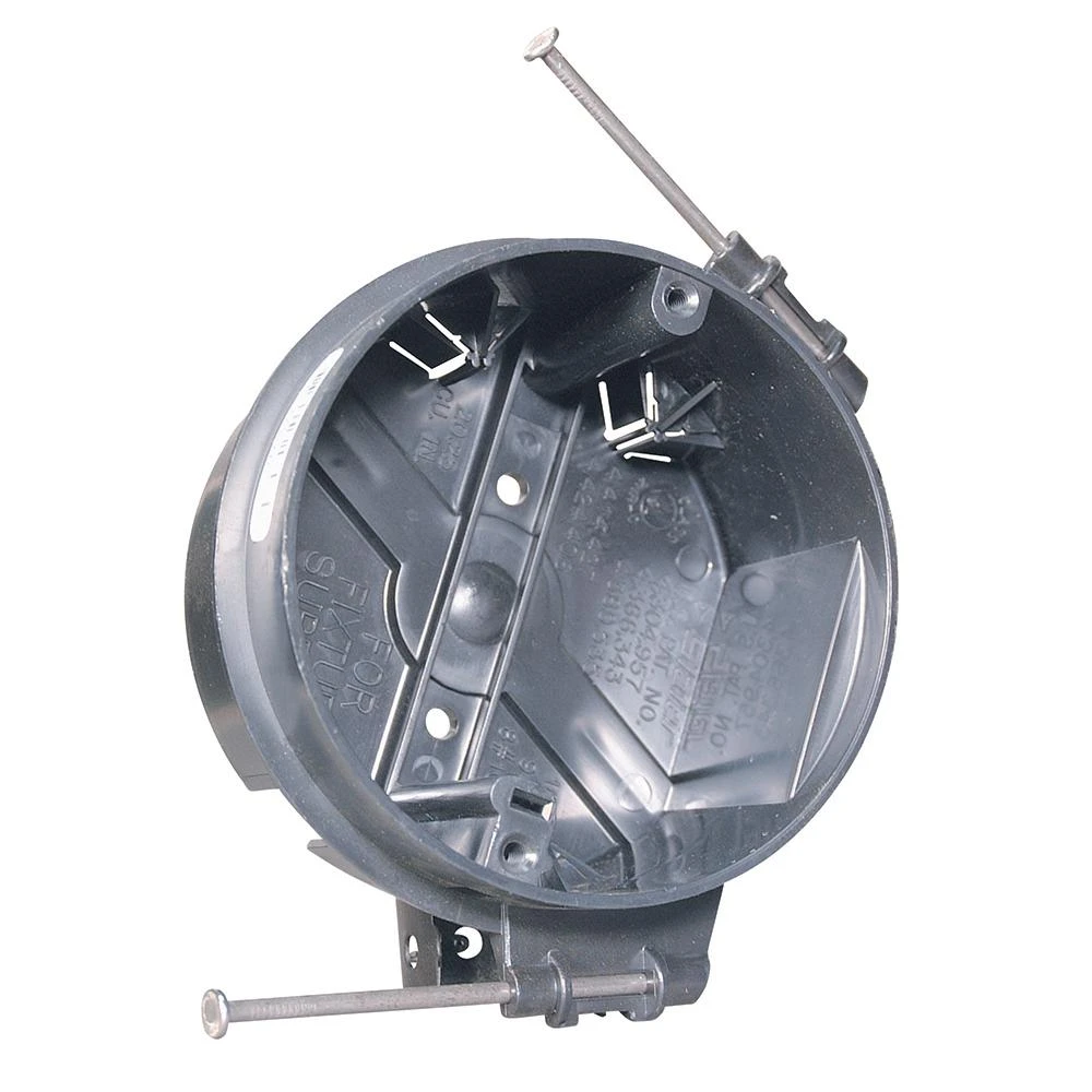 Slater New Work 4 Inch Plastic Round Ceiling Box With Captive Mounting Nails And Auto/clamps