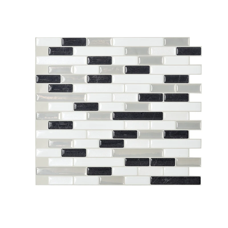 Muretto Alaska Charcoal 10.20 in. W x 9.10 in. H Peel and Stick Self-Adhesive Mosaic Wall Tile Backsplash (6-Pack)