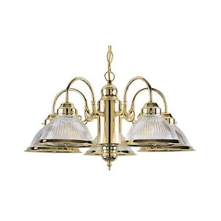Elegant 5-Light Polished Brass Chandelier with Glass Shades