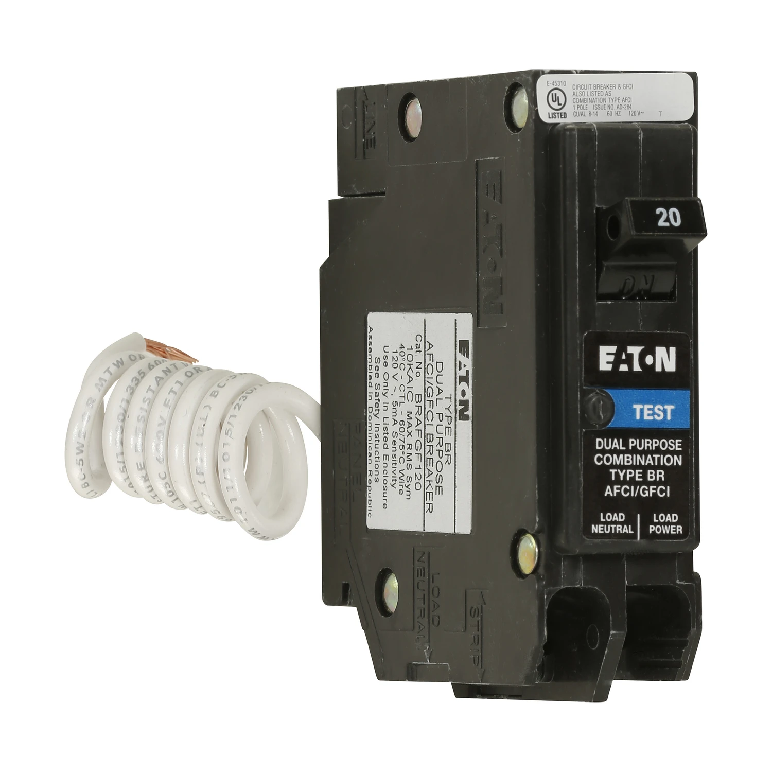 Br 20 Amp Single-pole Afci/gfci Circuit Breaker With Self Test