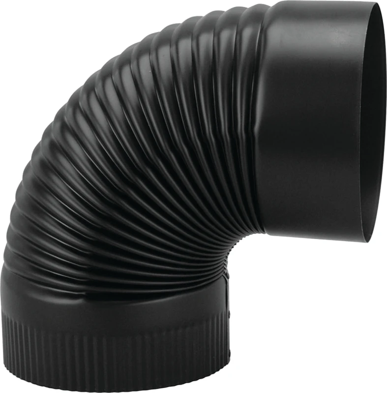 Black Stove Corrugated Elbow, 24 Gauge, 6 In.