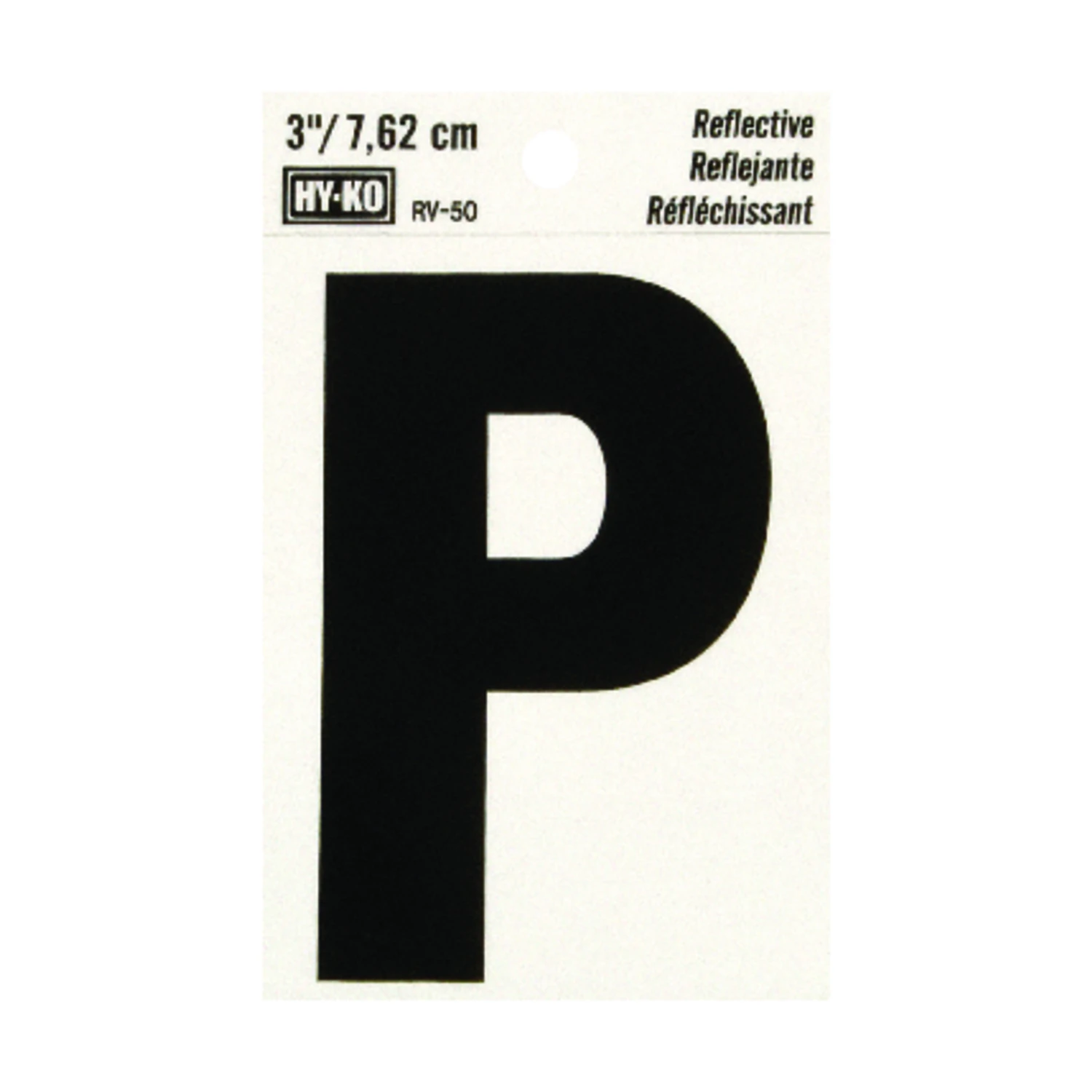 Address Letters, P , Reflective Black/Silver Vinyl, Adhesive, 3-In.