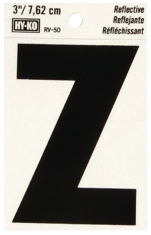 House Address Letter Z, Reflective Black/Silver Vinyl, Adhesive, 3-In.