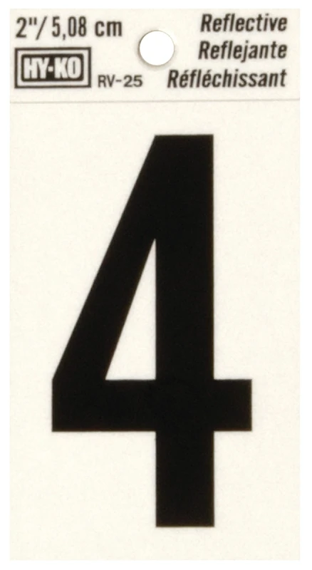 House Address Number 4, Reflective Black Vinyl, 2-In.