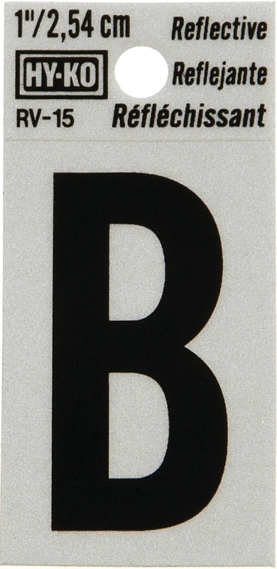House Address Letter B, Reflective Black/Silver Vinyl, Adhesive, 1-In.