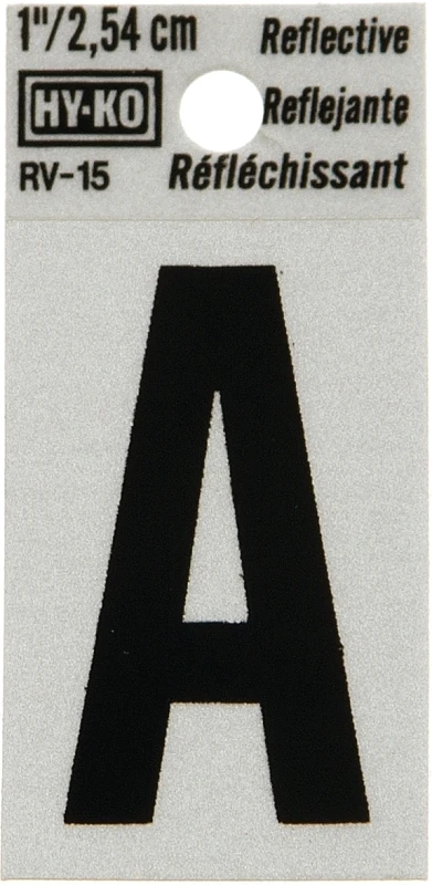 House Address Letter A, Reflective Black/Silver Vinyl, Adhesive, 1-In.
