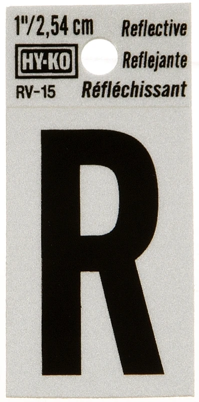 House Address Letter R, Reflective Black/Silver Vinyl, Adhesive, 1-In.