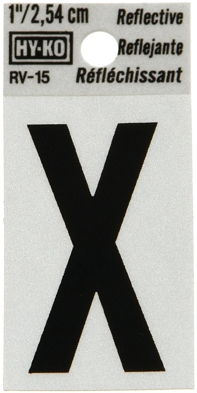 House Address Letter X, Reflective Black/Silver Vinyl, Adhesive, 1-In.