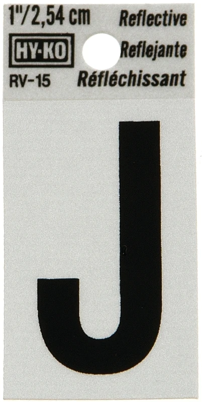 House Address Letter J, Reflective Black/Silver Vinyl, Adhesive, 1-In.