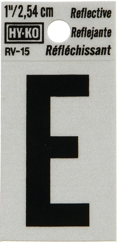 House Address Letter E, Reflective Black/Silver Vinyl, Adhesive, 1-In.