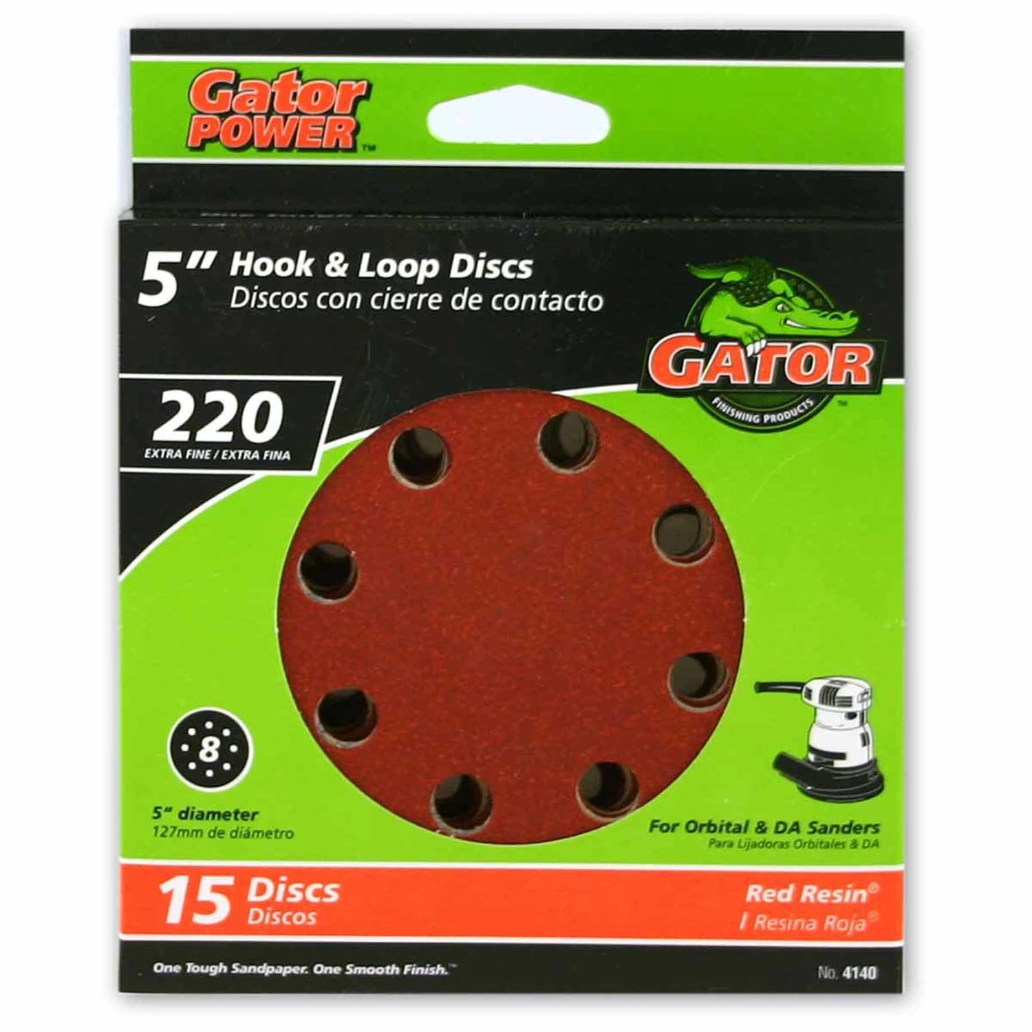 Sanding Discs, Aluminum Oxide, Red Resin, 220-Grit, 5 In., 8-Hole, 15-Pk.