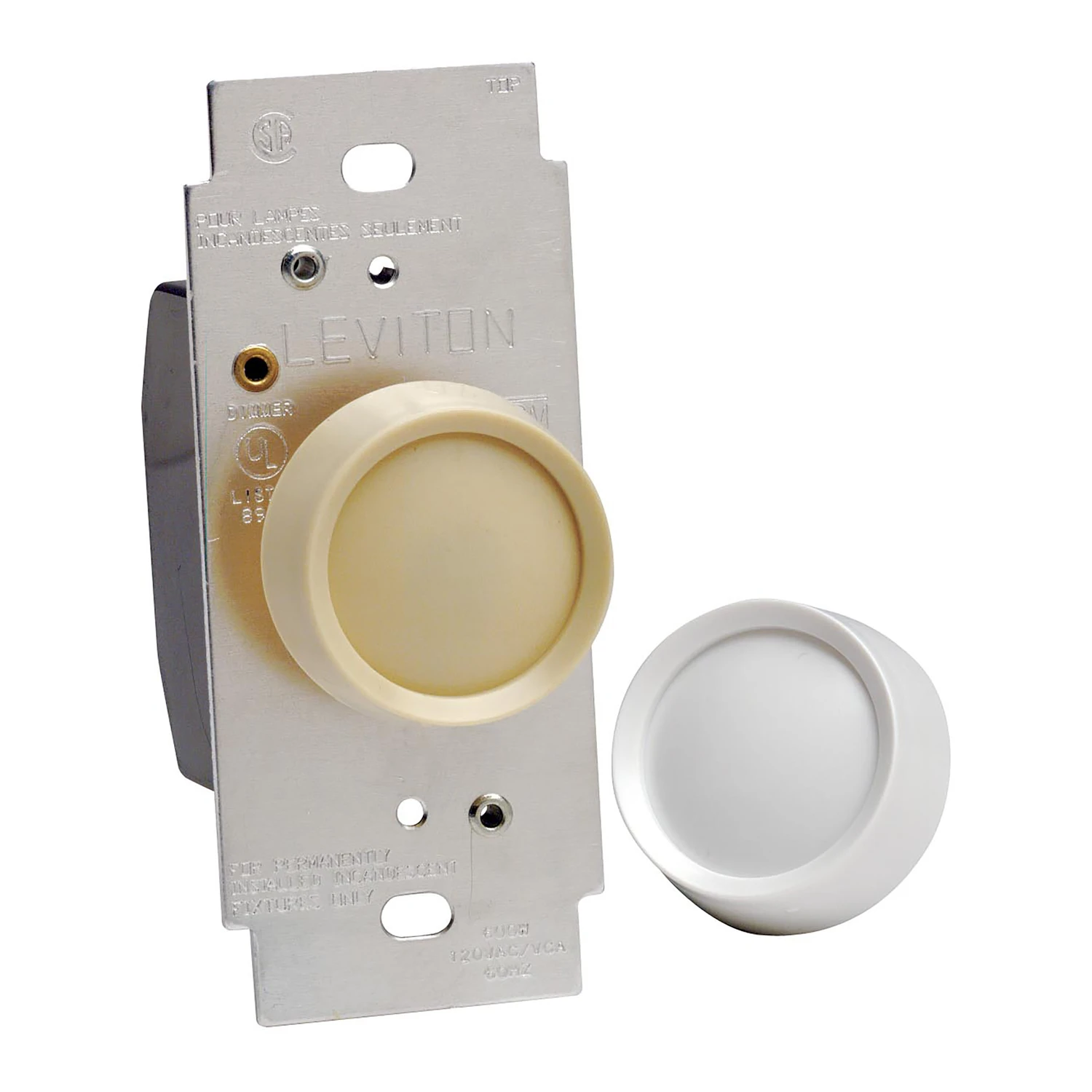 Leviton R00-RNL06-0TW Rotary Dimmer, 120 V, 600 W, CFL, Halogen, Incandescent, LED Lamp, White