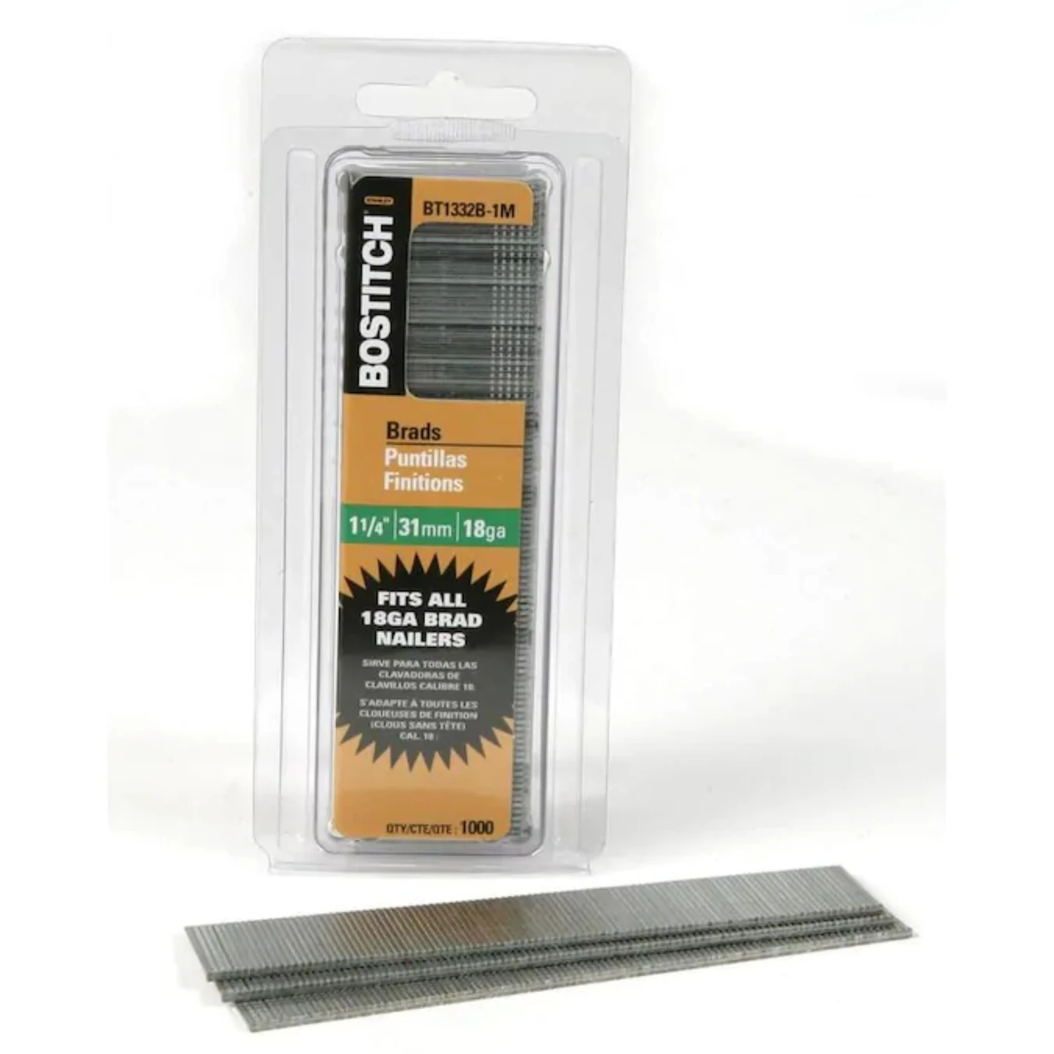 Bostitch BT1332B-1M Nail, 1-1/4 in L, 18 Gauge, Steel, Coated, Brad Head, Smooth Shank