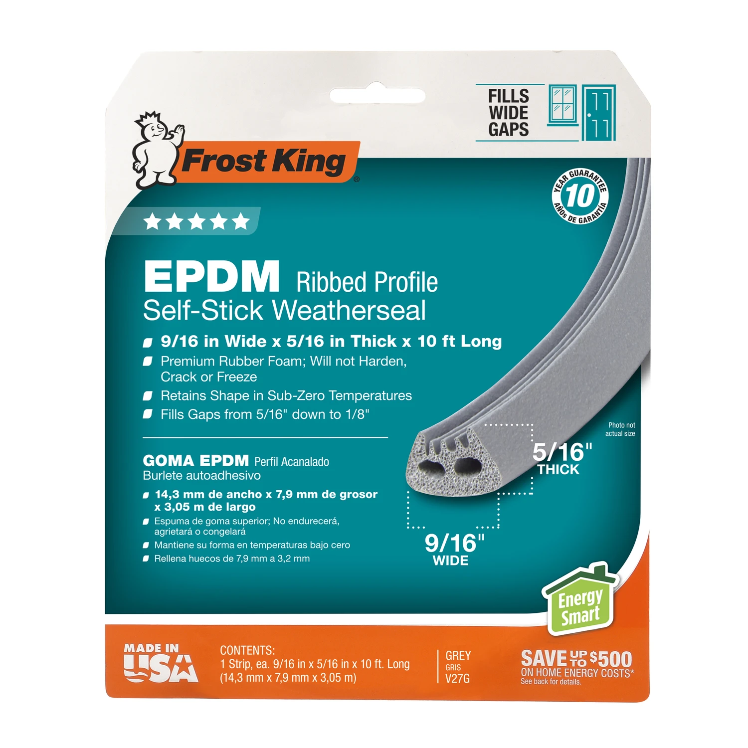 Extreme Weatherseal Tape 9/16 Inch Width by 5/16 Inch Thickness by 10 Feet Length