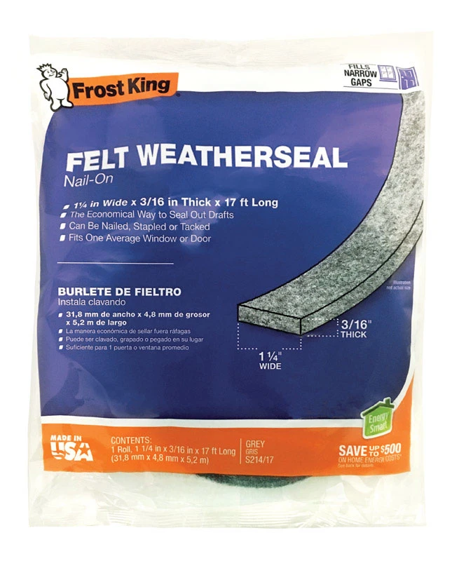 Felt Weatherstrip, 1-1/4 W x 3/16 T x 17' L