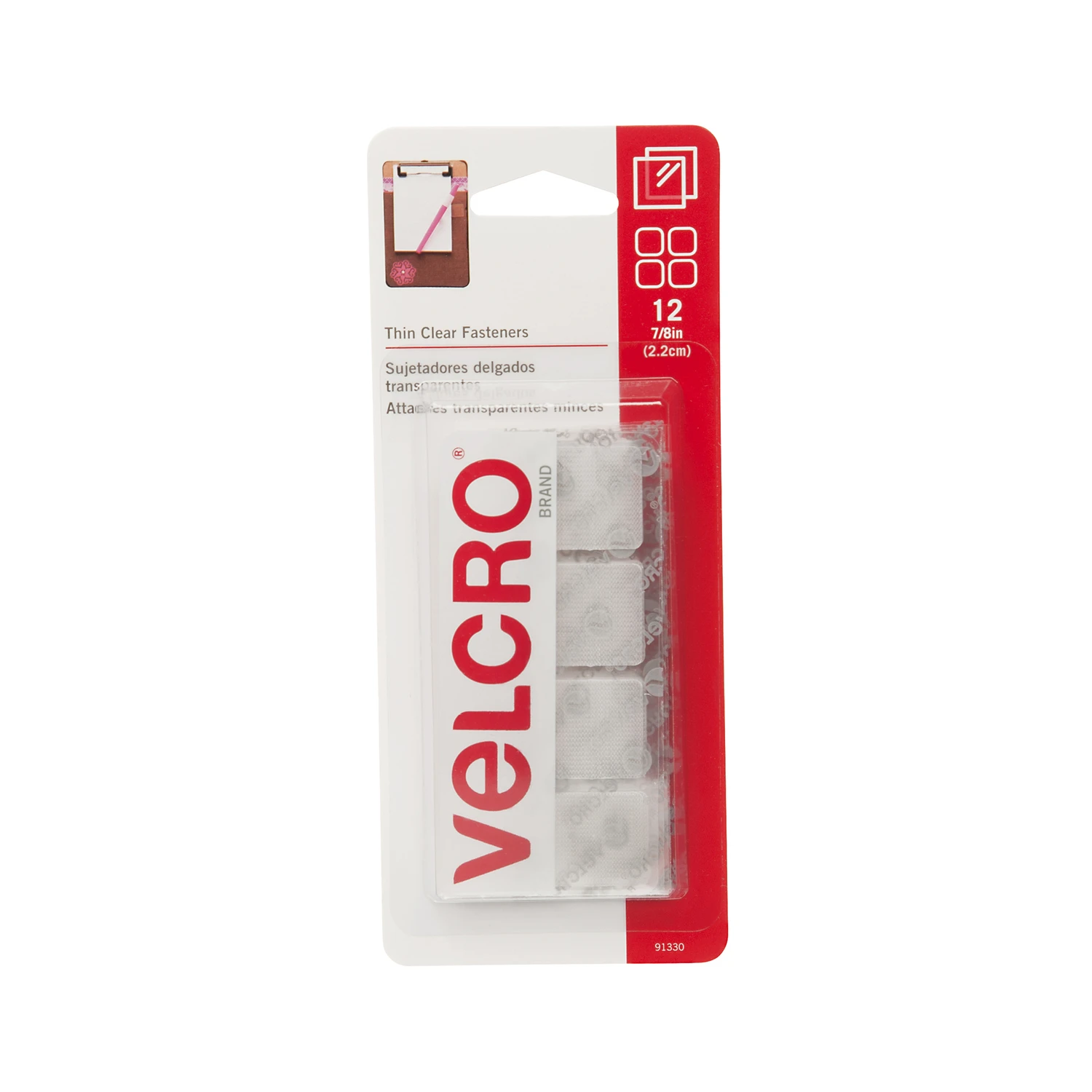VELCRO Brand 91330 Hook and Loop Fastener, 7/8 in W, 7/8 in L, Clear