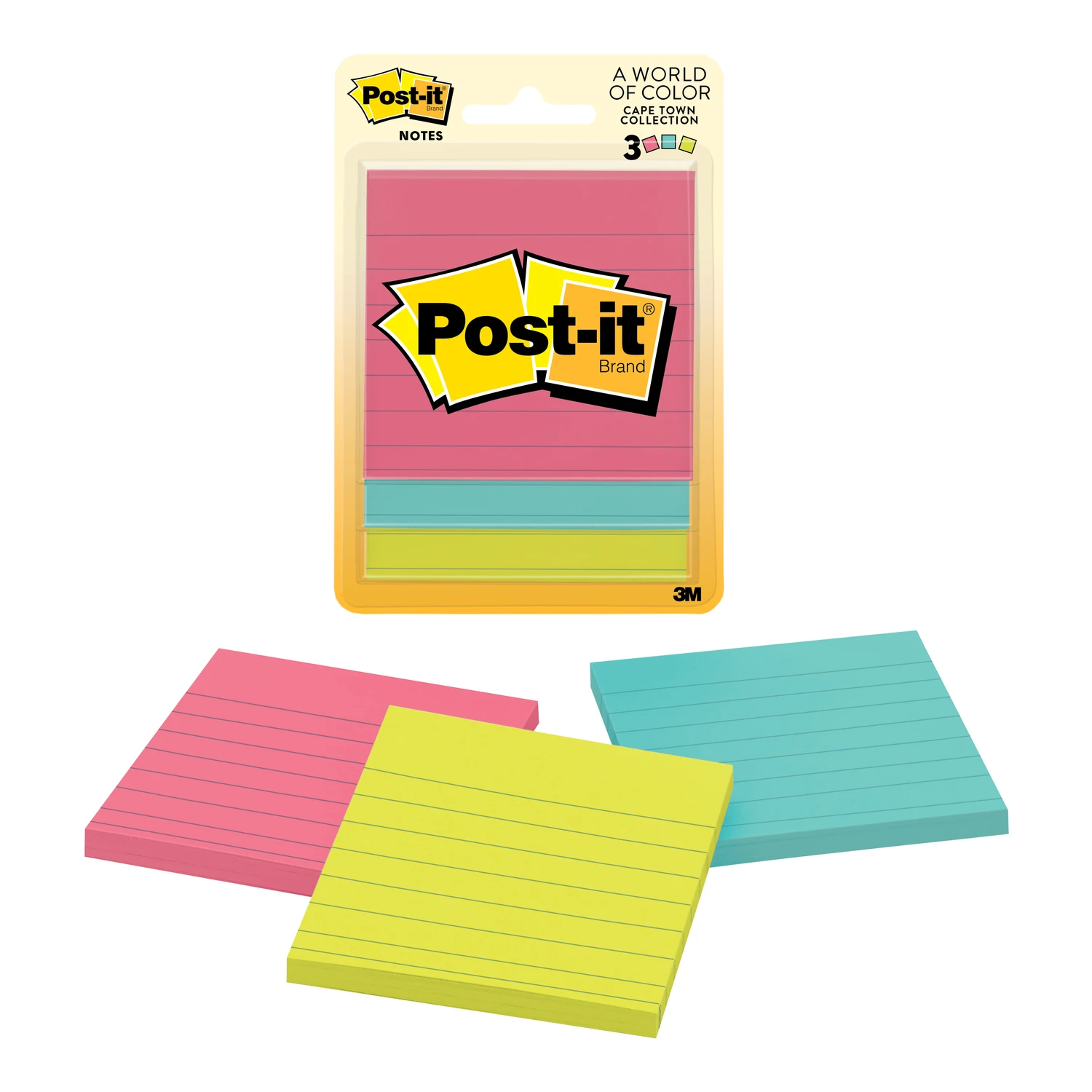 Post-It Notes, Cape Town Colors, 3 x 3 In., 50-Sheets