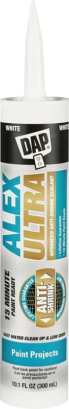 Alex® ULTRA Series 7079818200 Advanced Sealant, White to Off-White, 24 hr Curing, >40 deg F, 10.1 fl-oz, Tube