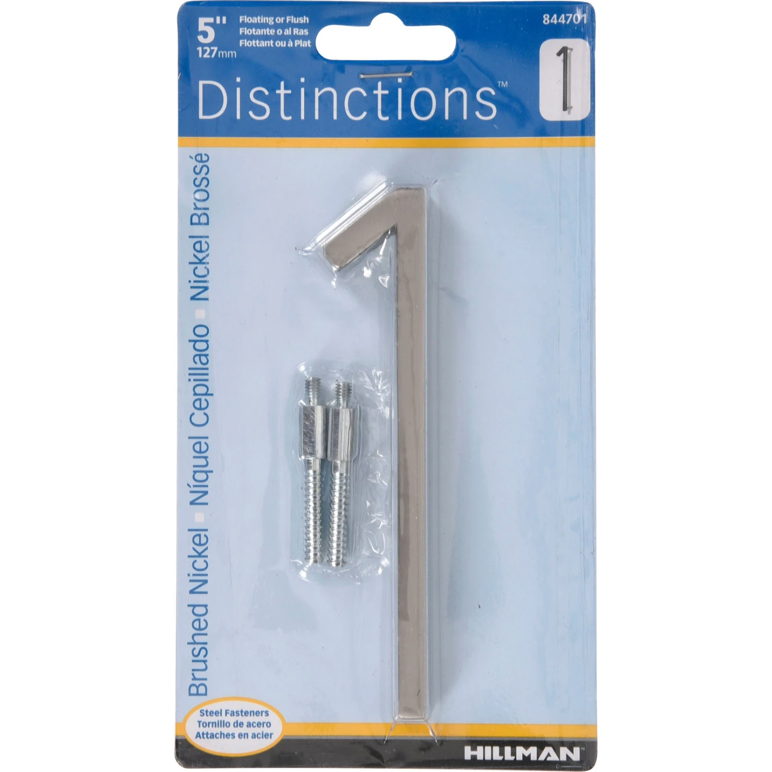 Distinctions House Address Number 1, Flush or Floating Mount, Brushed Nickel, 5-In.