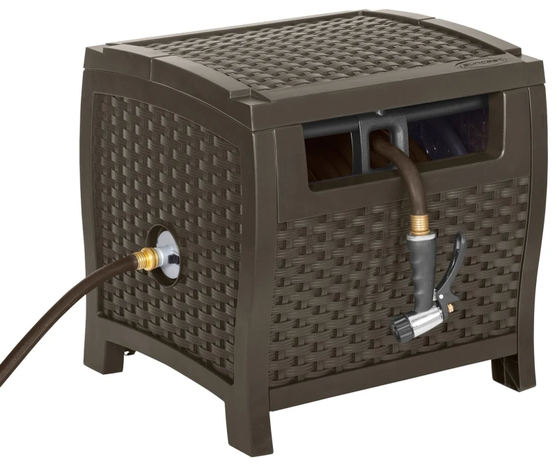 Slide Trak Hideaway Hose Reel, Brown Resin Wicker, 175 Ft.
