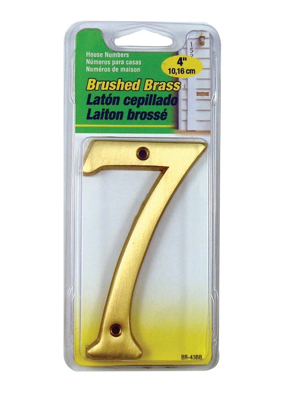 4 Inch Brushed Brass House Number 7 With Mounting Hardware