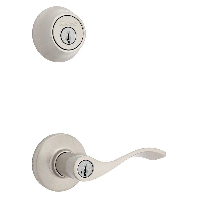 Kwikset 96900-420 Deadbolt Security Set, Keyed Entry Lock, Lever Handle, Balboa Design, Satin Nickel, Turn Piece, Zinc
