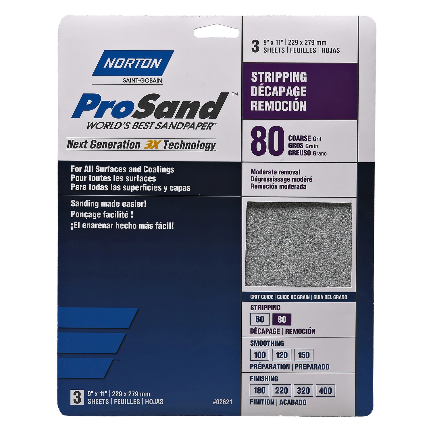 Prosand 11 In. L X 9 In. W 80 Grit Aluminum Oxide Sandpaper 3 Pk