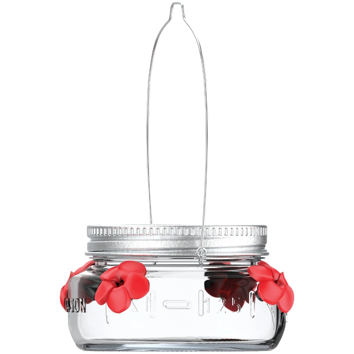 Nature's Way MJF1 Bird Feeder, Mason Jar, 6 oz, Nectar, 4-Port/Perch, Glass/Stainless Steel, 2-1/2 in H